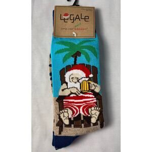 Legale Christmas Santa Palm Beer Crew Socks (SHOE SIZE 8 -12) NWT